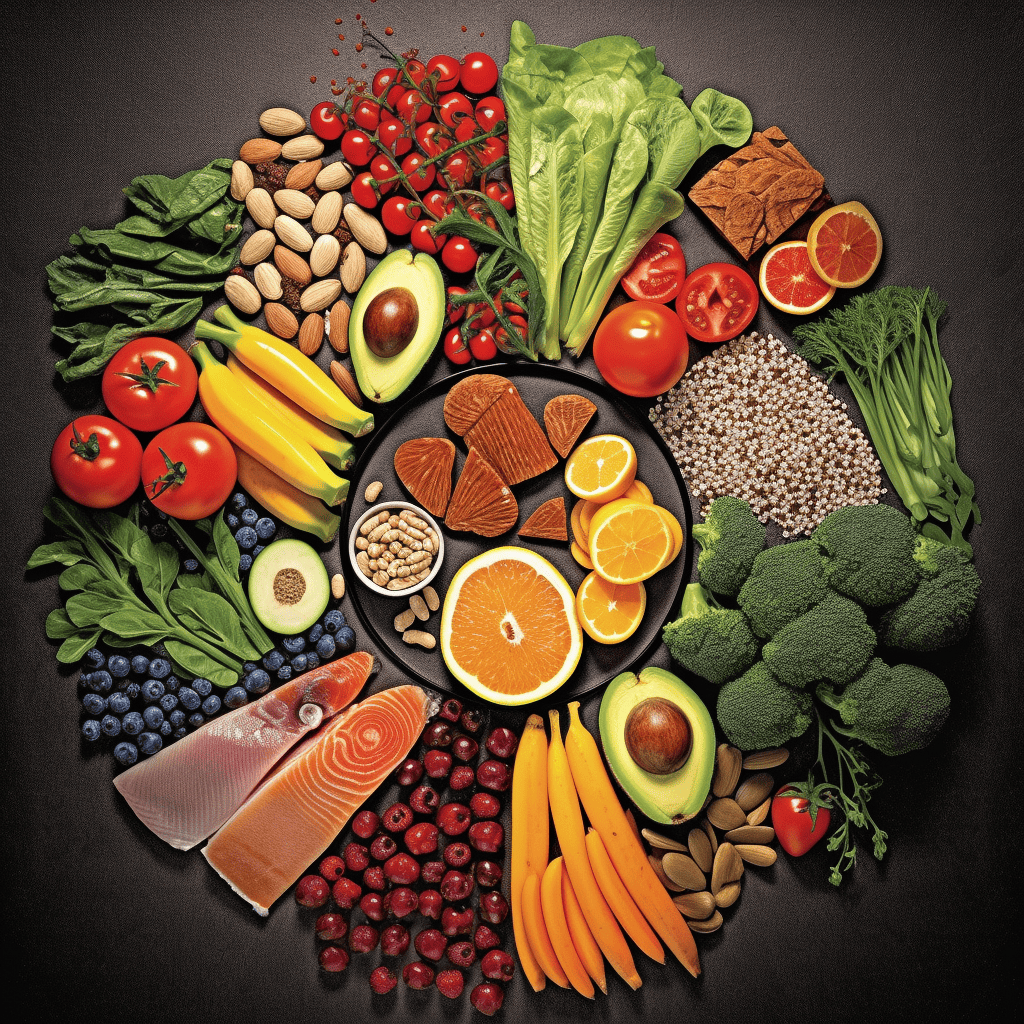 A variety of healthy foods, symbolizing the potential for personalized diets based on genetic predispositions.